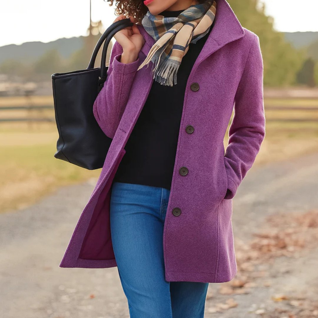 Women's Heritage Wool Coat | Funnel Neck Classic Fit Back