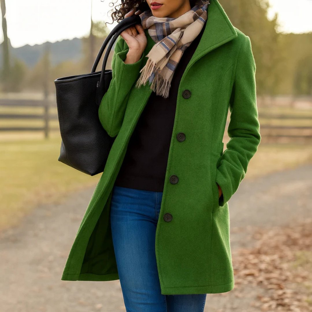 Women's Heritage Wool Coat | Funnel Neck Classic Fit Close Up