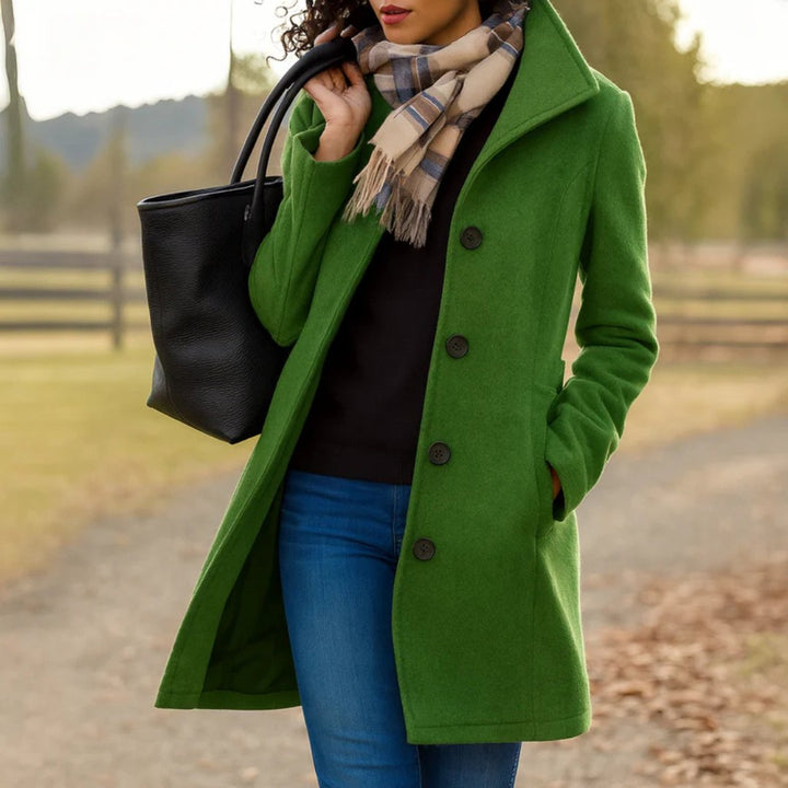 Women's Heritage Wool Coat | Funnel Neck Classic Fit Close Up
