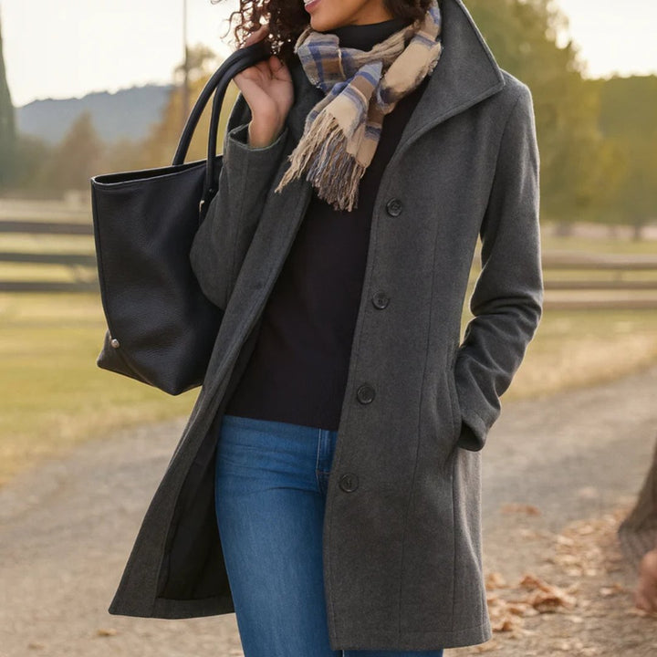 Women's Heritage Wool Coat | Funnel Neck Classic Fit Front