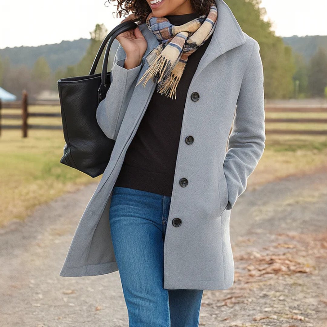 Women's Heritage Wool Coat | Funnel Neck Classic Fit Side