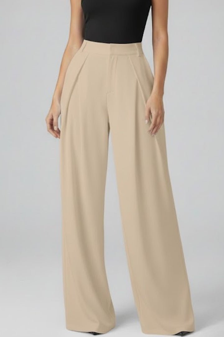 Women's High Rise Pleated Wide Leg Trousers Close Up