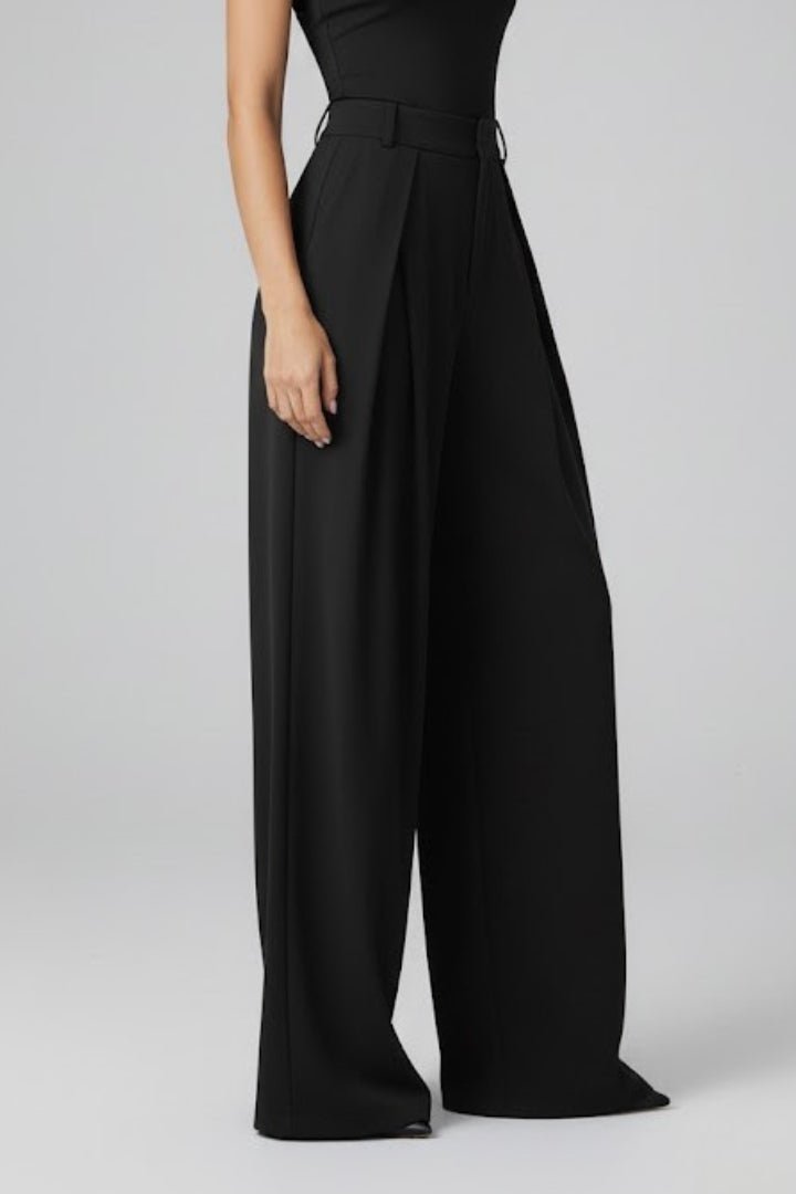 Women's High Rise Pleated Wide Leg Trousers Side