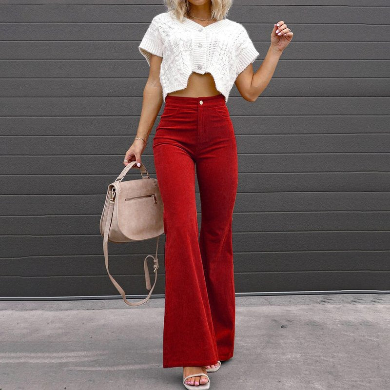 Women's High-Waist Corduroy Flare Trousers Front
