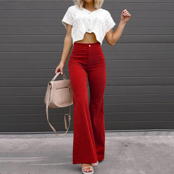 Women's High-Waist Corduroy Flare Trousers Front