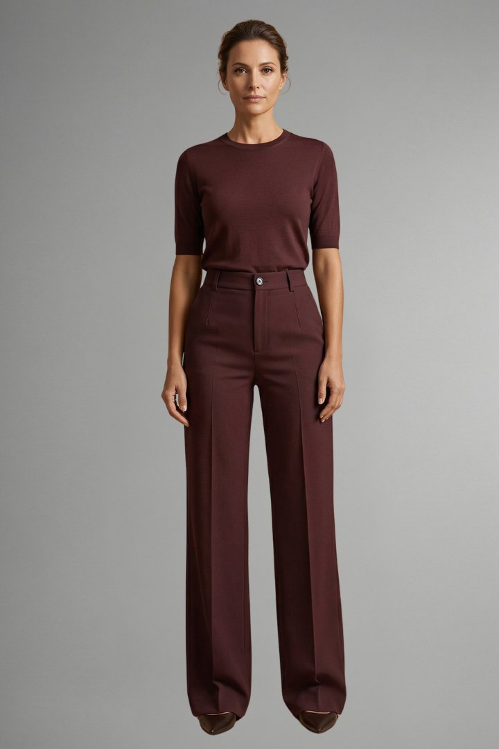 Women's High Waist Straight Leg Trousers | Pintuck Tailored Fit Front
