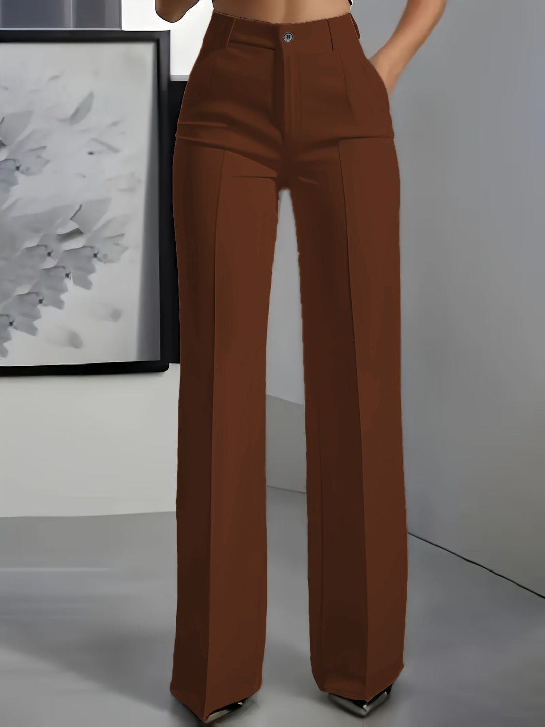 Women's High Waist Wide Leg Trousers | Center Seam Flare Fit Close Up