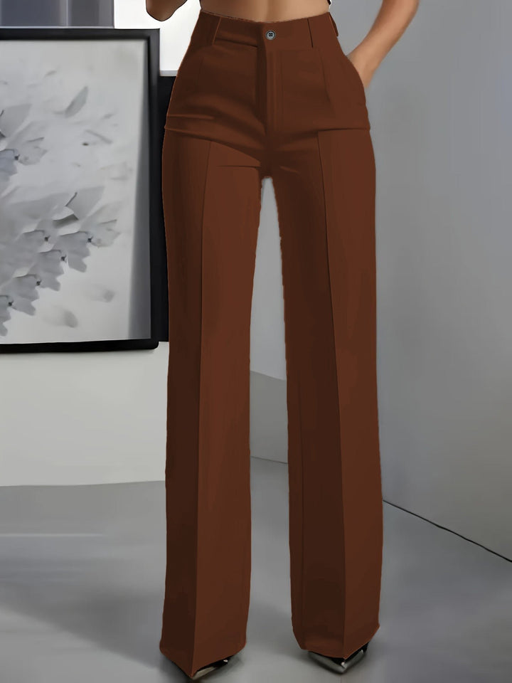 Women's High Waist Wide Leg Trousers | Center Seam Flare Fit Close Up