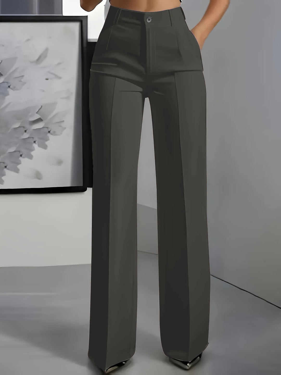 Women's High Waist Wide Leg Trousers | Center Seam Flare Fit Detail