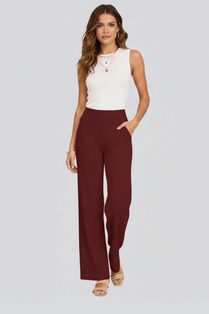 Women's High Waist Wide Leg Trousers with Side Pockets Alternate