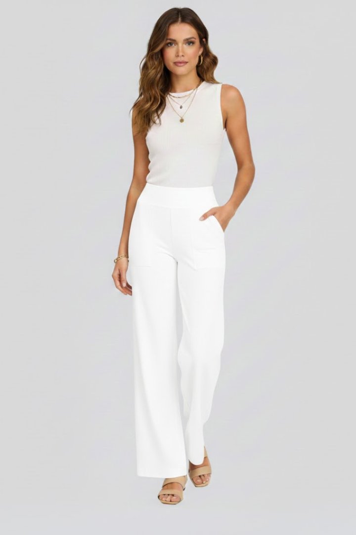 Women's High Waist Wide Leg Trousers with Side Pockets Angle