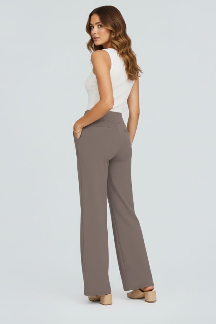 Women's High Waist Wide Leg Trousers with Side Pockets Back