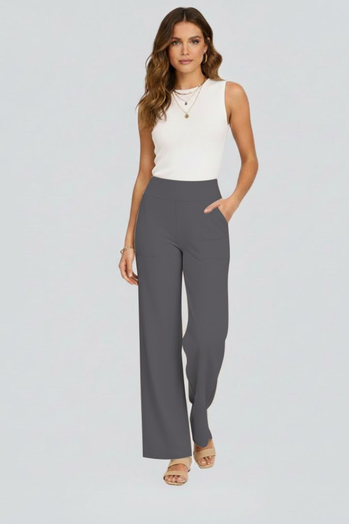 Women's High Waist Wide Leg Trousers with Side Pockets Close Up