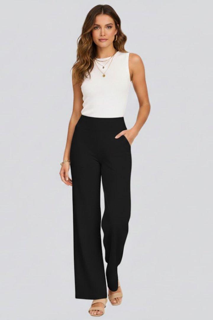 Women's High Waist Wide Leg Trousers with Side Pockets Full
