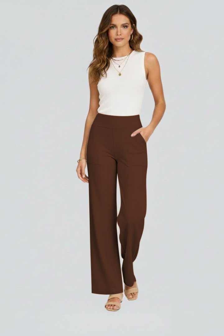 Women's High Waist Wide Leg Trousers with Side Pockets View 12