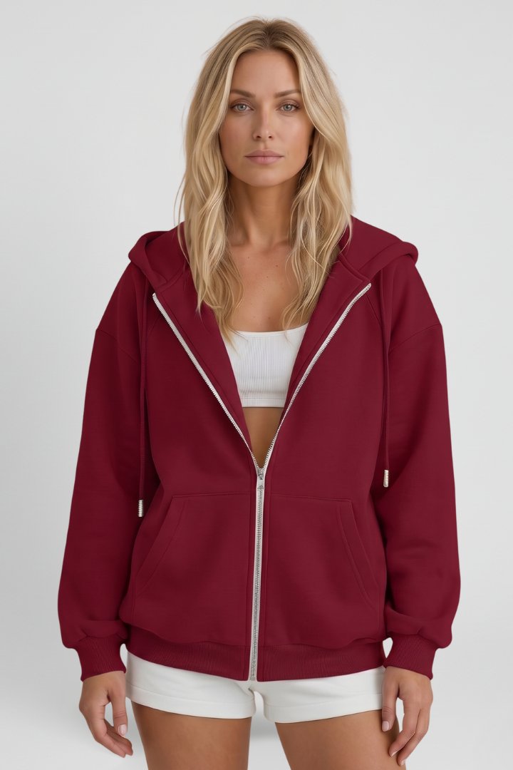 Women's Hooded Jacket | Asymmetrical Zip with Drawstring Alternate