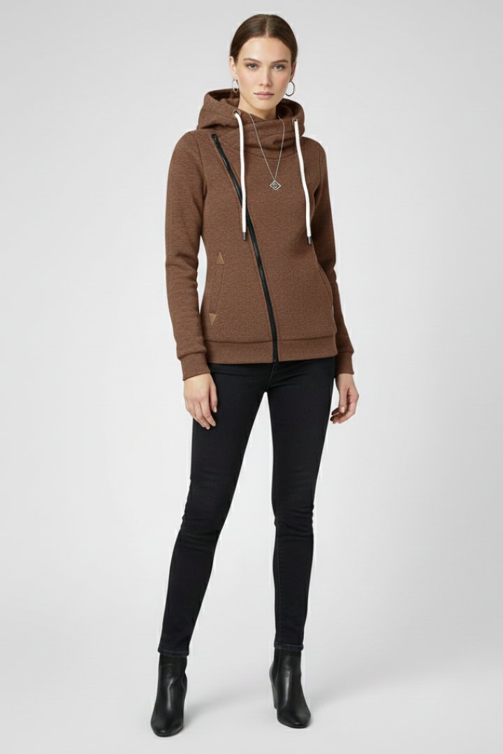 Women's Hooded Jacket | Asymmetrical Zip with Drawstring Back