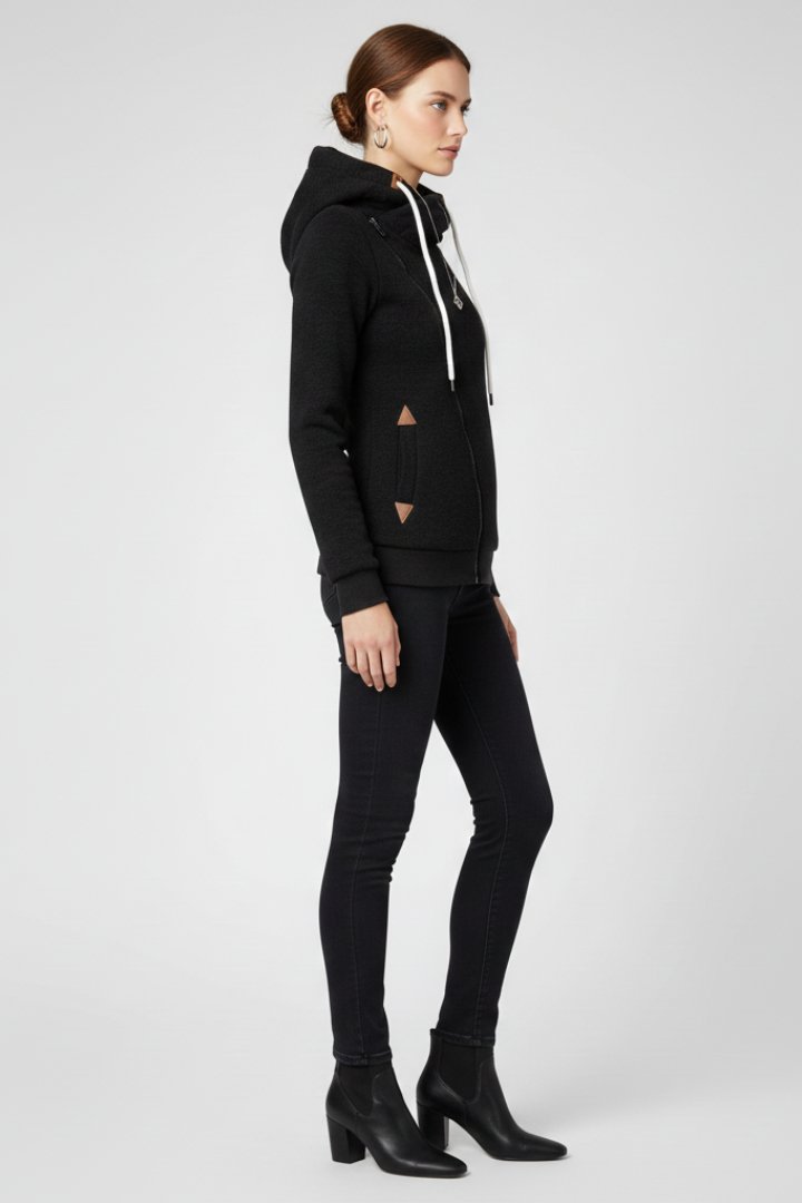 Women's Hooded Jacket | Asymmetrical Zip with Drawstring Detail