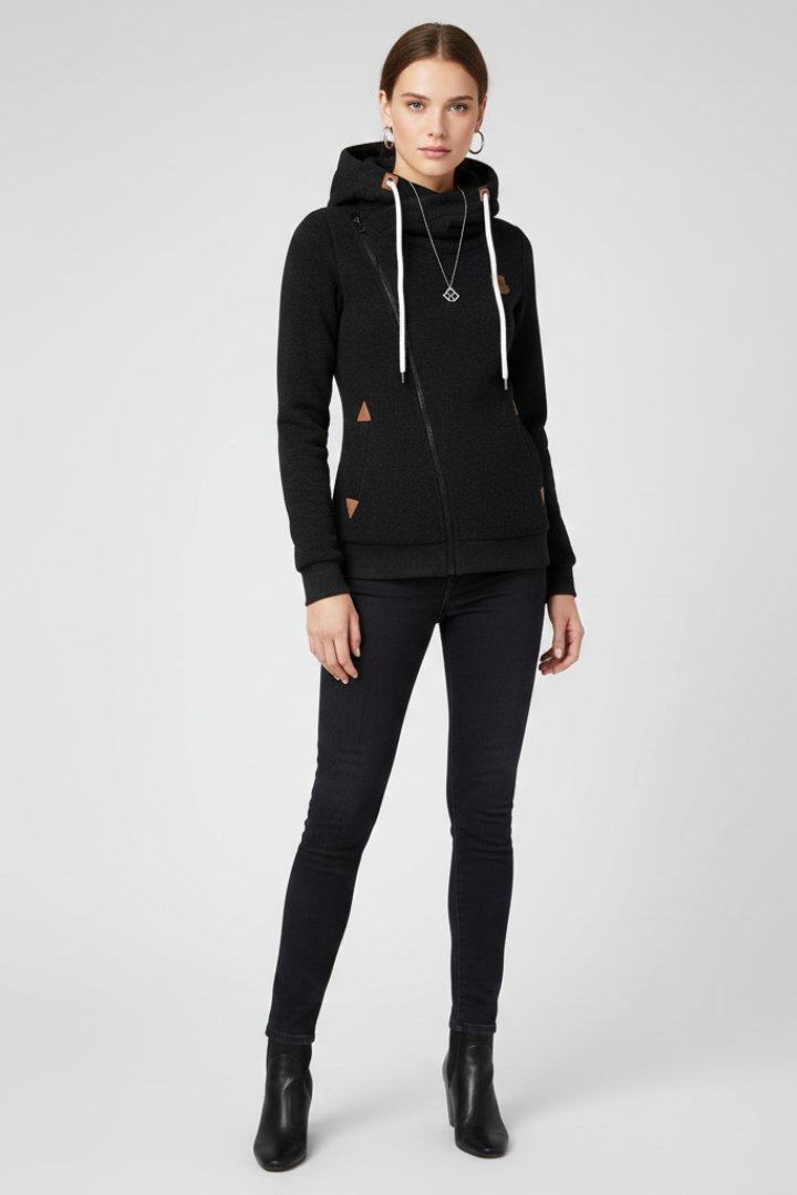 Women's Hooded Jacket | Asymmetrical Zip with Drawstring Front