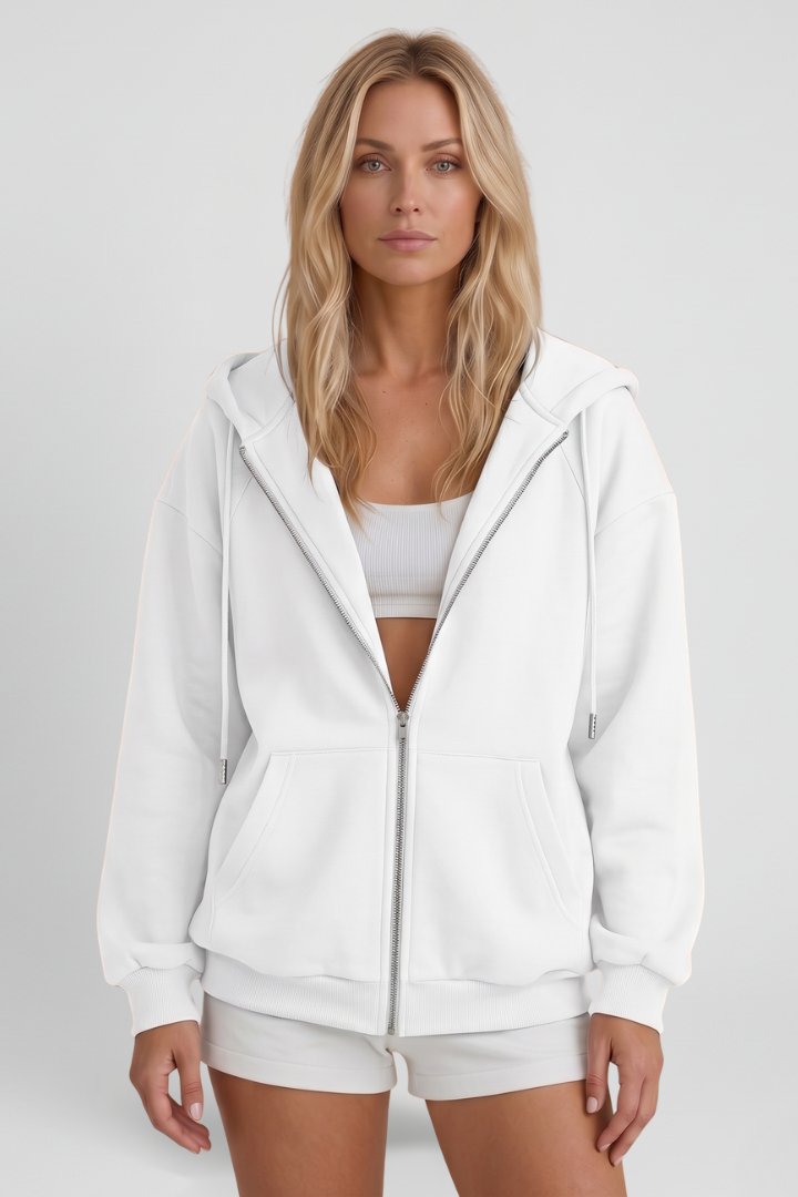 Women's Hooded Jacket | Asymmetrical Zip with Drawstring Full
