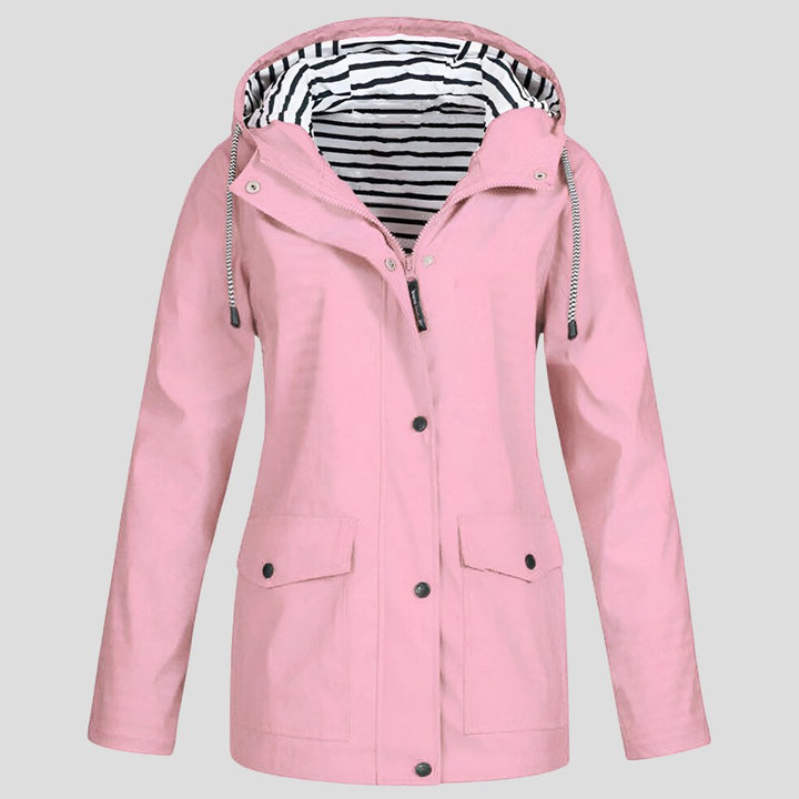 Women's Hooded Jacket | Water-Resistant Windproof Striped Hood Lining Back