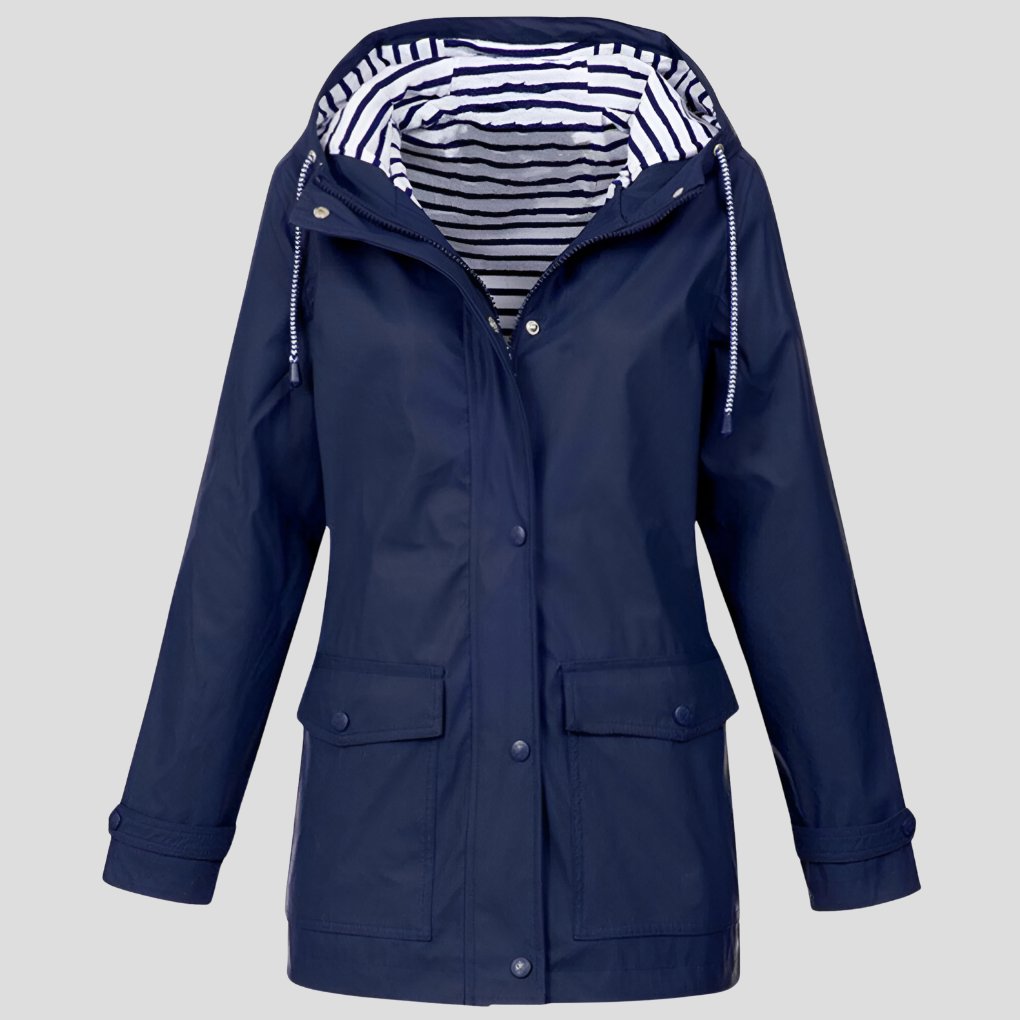 Women's Hooded Jacket | Water-Resistant Windproof Striped Hood Lining Detail
