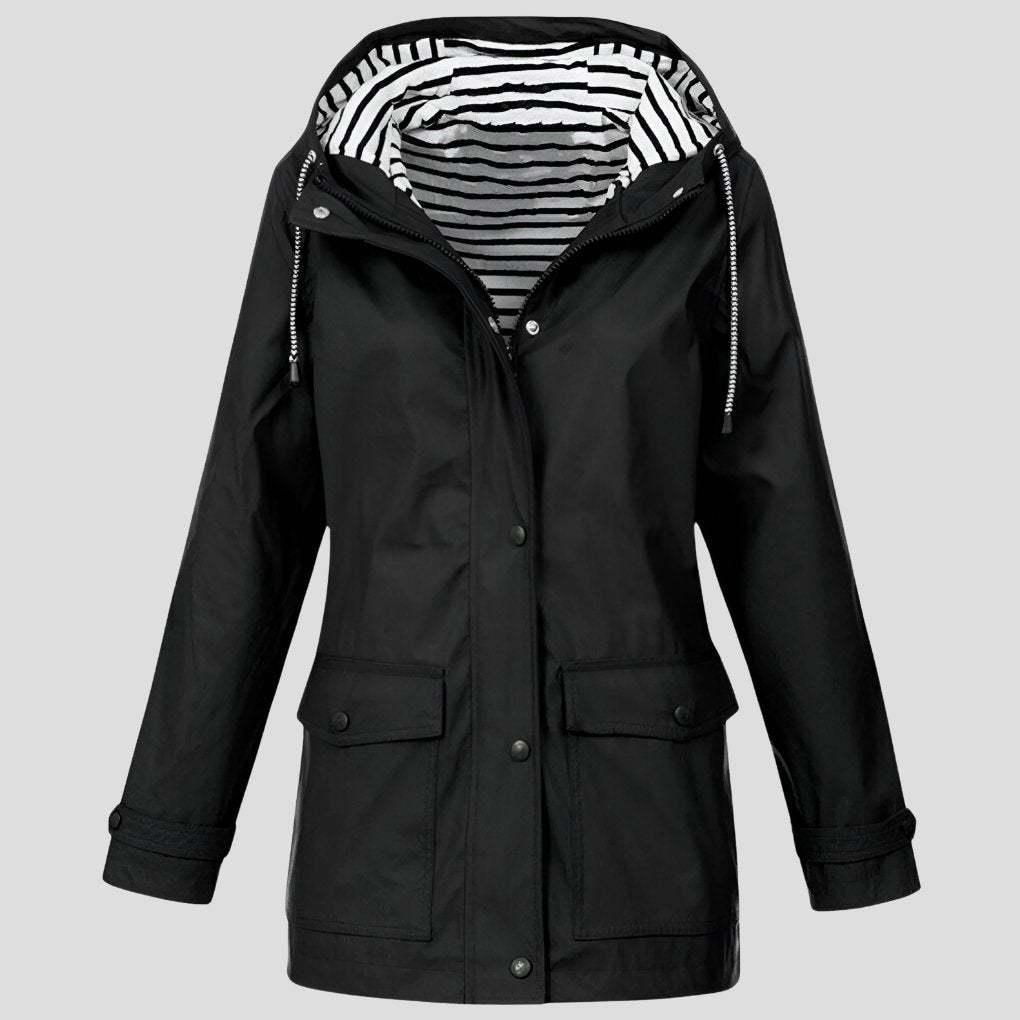 Women's Hooded Jacket | Water-Resistant Windproof Striped Hood Lining Front