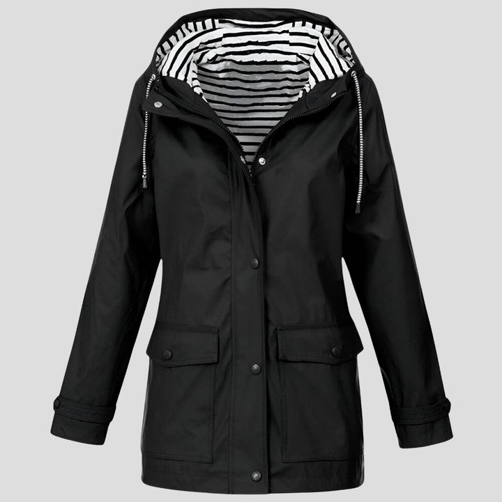 Women's Hooded Jacket | Water-Resistant Windproof Striped Hood Lining Front