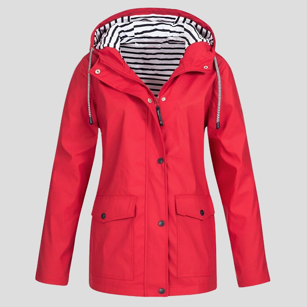 Women's Hooded Jacket | Water-Resistant Windproof Striped Hood Lining Side