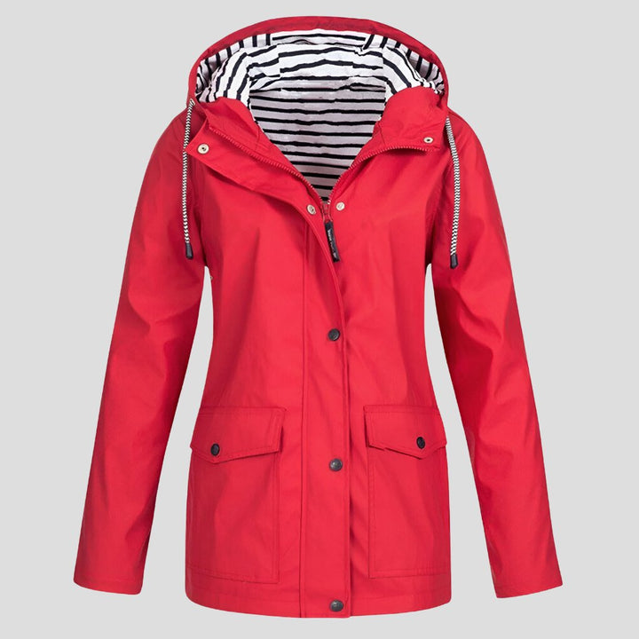 Women's Hooded Jacket | Water-Resistant Windproof Striped Hood Lining Side