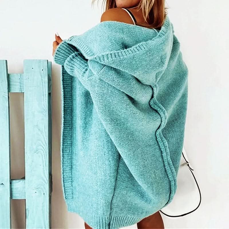 Women's Hooded Loose Knit Cardigan | Oversized Knee Length Drape Detail