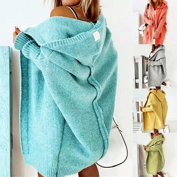 Women's Hooded Loose Knit Cardigan | Oversized Knee Length Drape Front