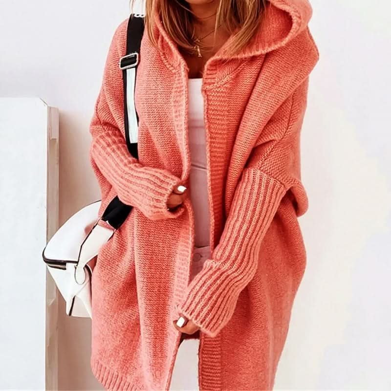 Women's Hooded Loose Knit Cardigan | Oversized Knee Length Drape Side