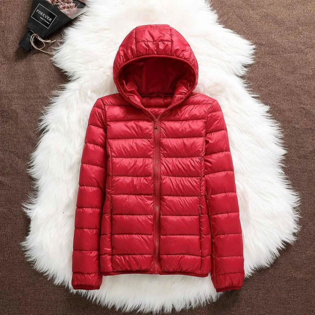 Women's Hooded Windproof Jacket | Fitted Puffer Rain Shield Angle
