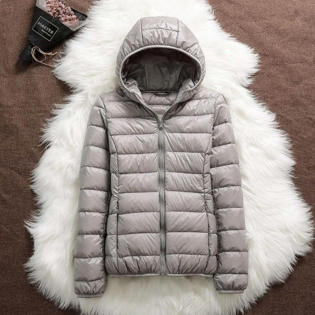 Women's Hooded Windproof Jacket | Fitted Puffer Rain Shield Close Up