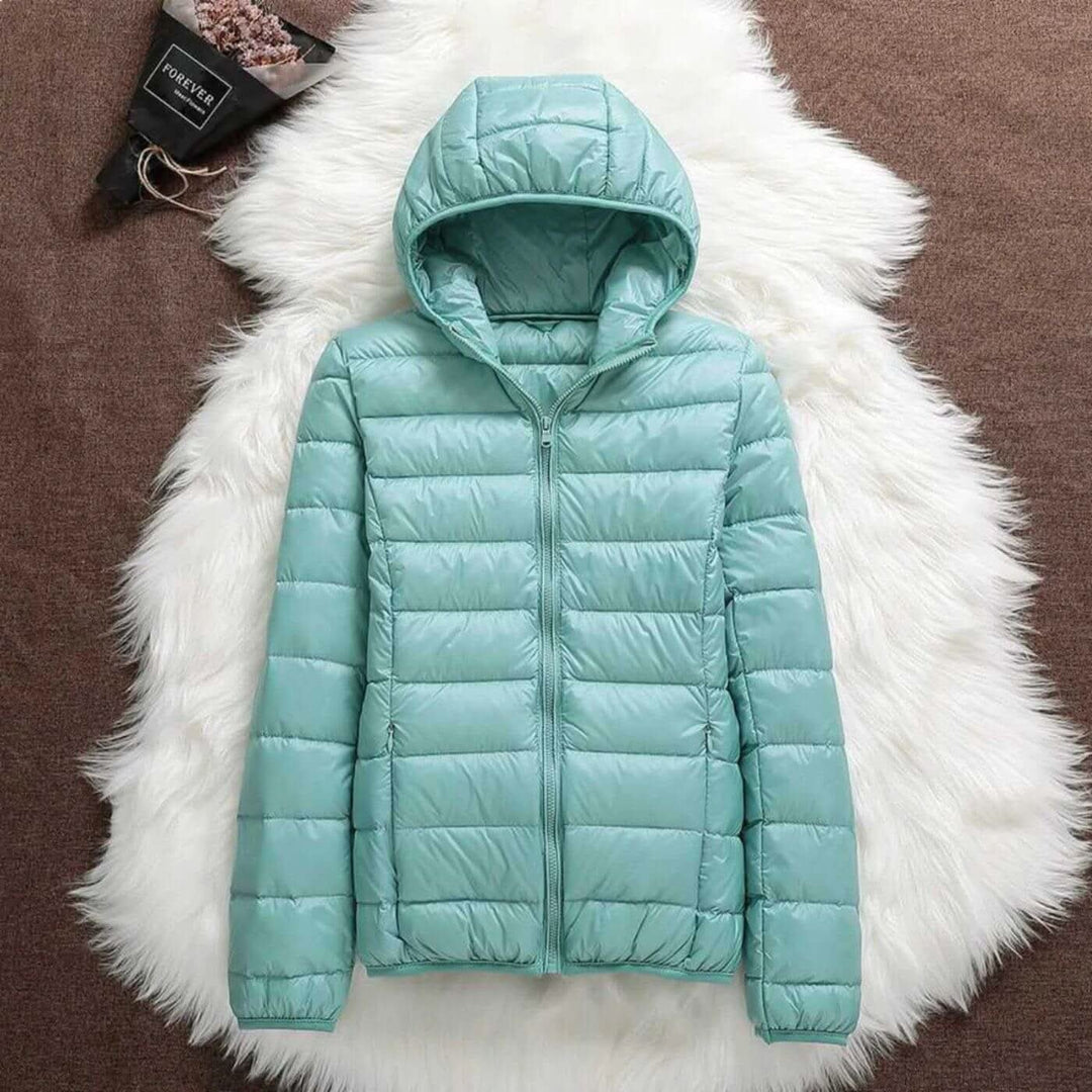 Women's Hooded Windproof Jacket | Fitted Puffer Rain Shield Detail