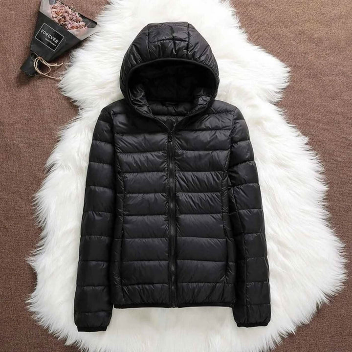 Women's Hooded Windproof Jacket | Fitted Puffer Rain Shield Front