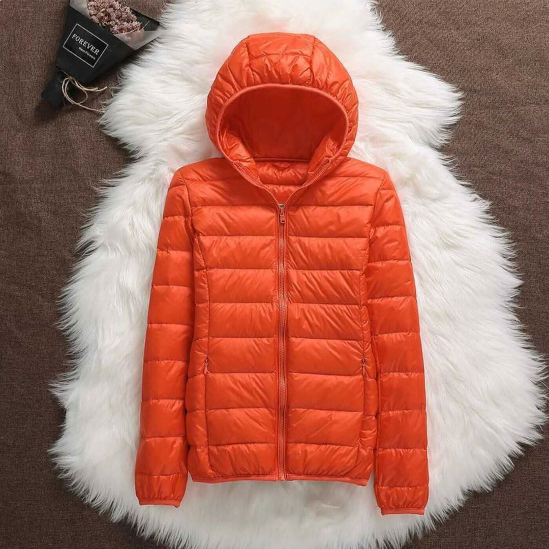 Women's Hooded Windproof Jacket | Fitted Puffer Rain Shield Side