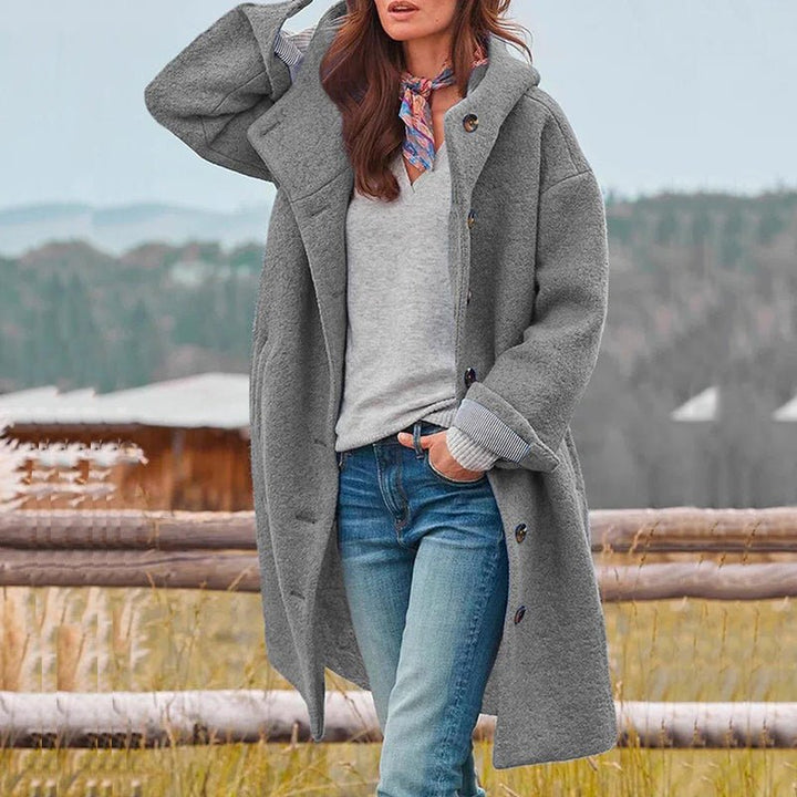 Women's Hooded Winter Coat | Relaxed Fit with Lapel Collar Side