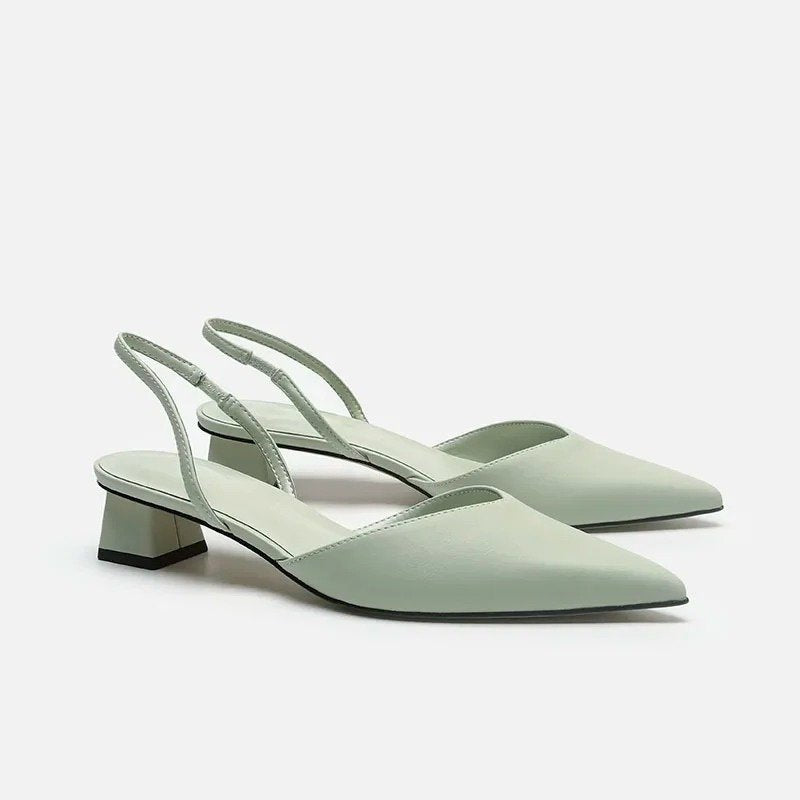 Women's Kitten Heel Slingbacks | Pointed Toe Slim Heel Side