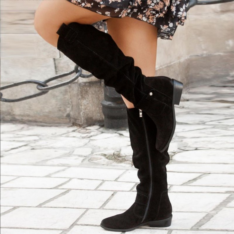 Women's Knee-High Slouch Boots | Side Zip Block Heel Hero