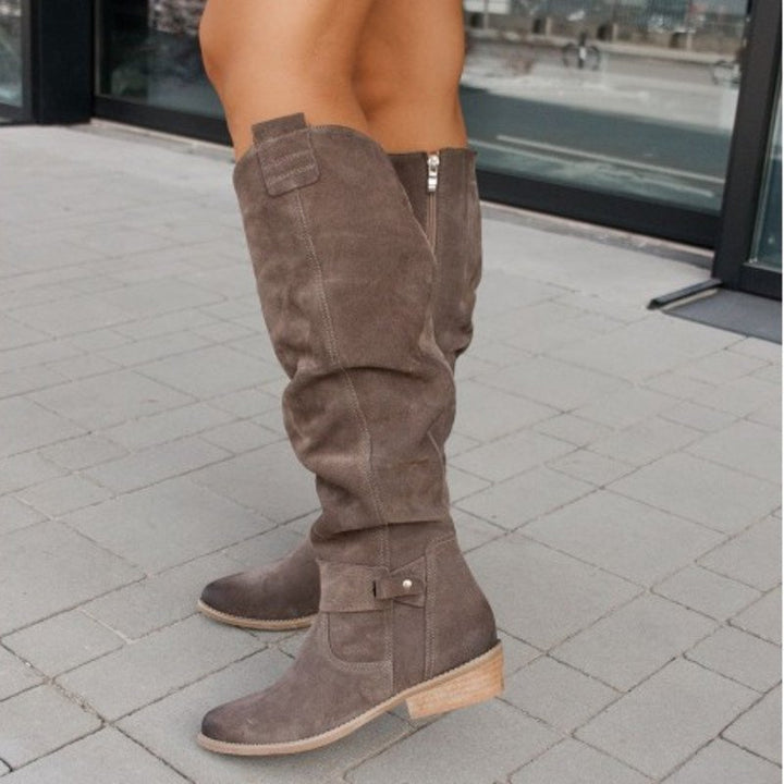 Women's Knee-High Slouch Boots | Side Zip Block Heel Side