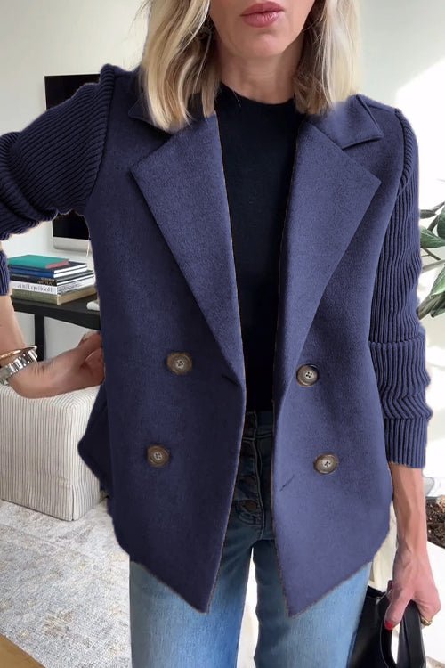 Women's Knit Double-Breasted Blazer | Ribbed Panel Smart Casual Fit Angle