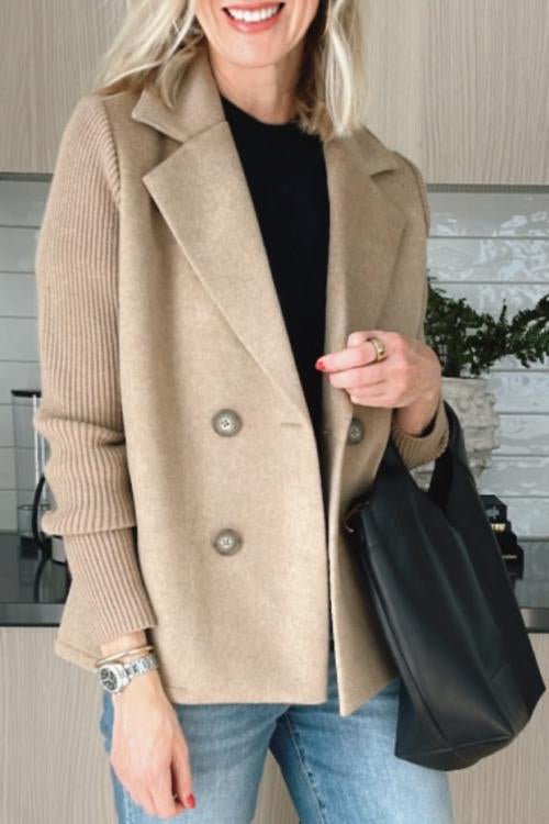 Women's Knit Double-Breasted Blazer | Ribbed Panel Smart Casual Fit Back
