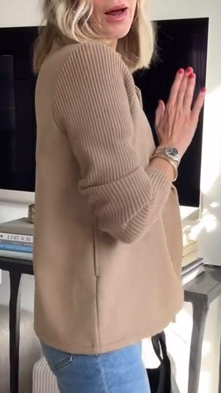 Women's Knit Double-Breasted Blazer | Ribbed Panel Smart Casual Fit Detail