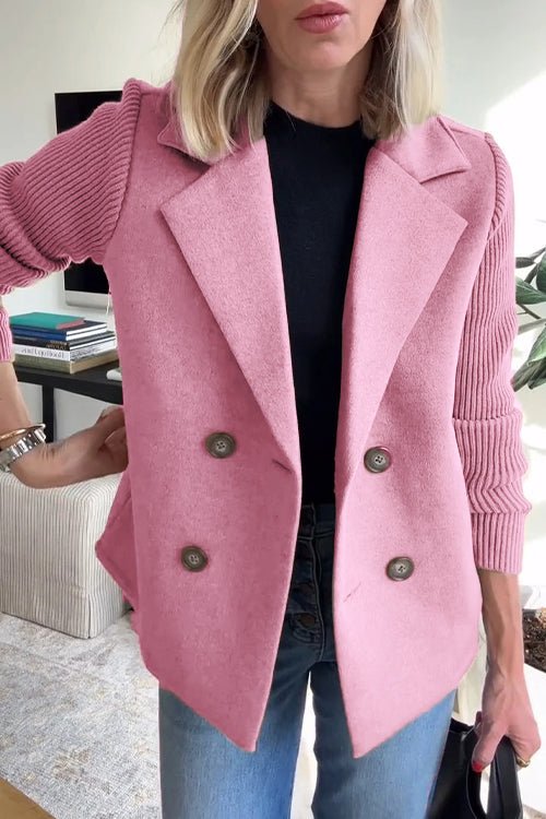 Women's Knit Double-Breasted Blazer | Ribbed Panel Smart Casual Fit Full
