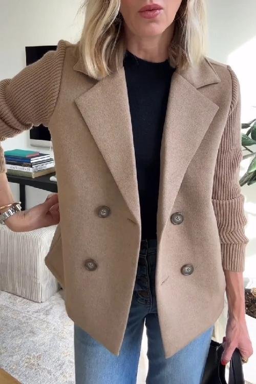 Women's Knit Double-Breasted Blazer | Ribbed Panel Smart Casual Fit Hero