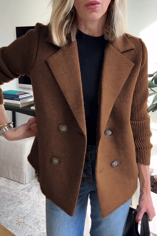 Women's Knit Double-Breasted Blazer | Ribbed Panel Smart Casual Fit View 11