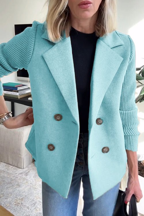 Women's Knit Double-Breasted Blazer | Ribbed Panel Smart Casual Fit View 12