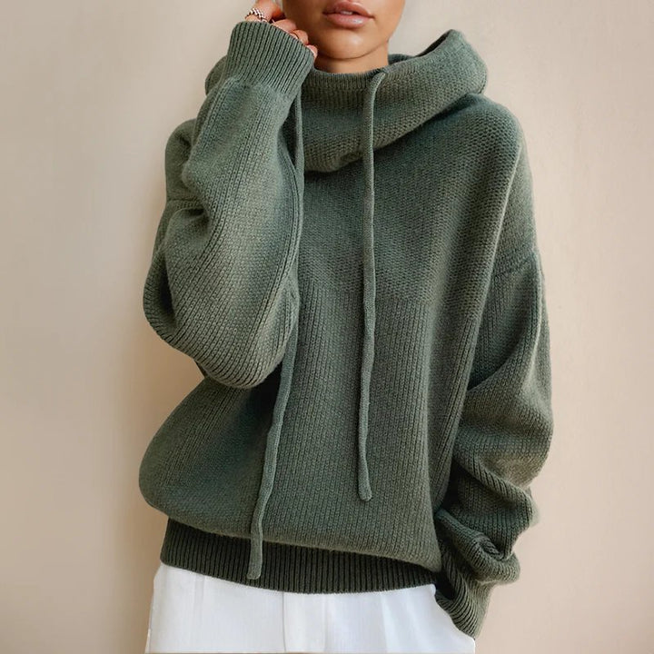 Women's Knit Hooded Sweater | Oversized Cowl Hood Relaxed Fit Detail